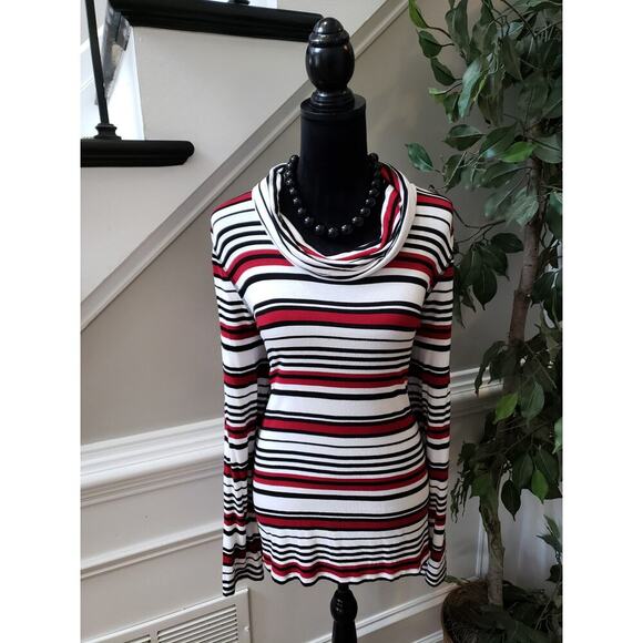 Women's Zenergy by Chico's Red & Black Striped Cowl Neck Long Sleeve Top Size L - Picture 2 of 11